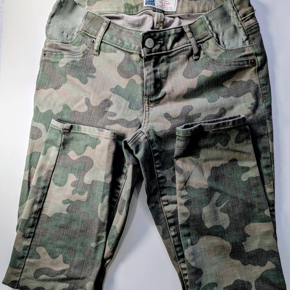 GAP True Skinny Ankle Maternity Jeans Camo Olive Stretch 27W